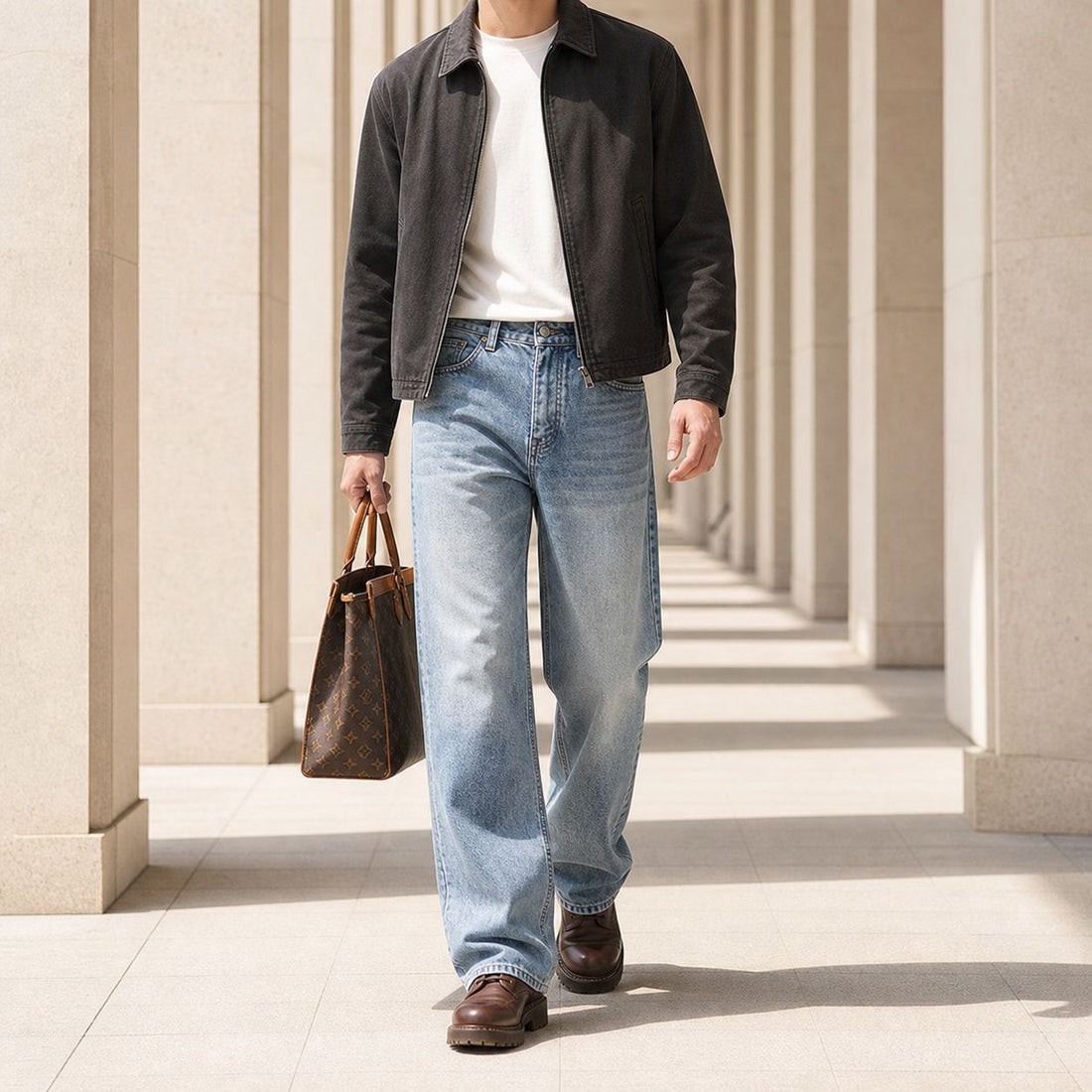 Damen High-Waist Weitbein-Jeans aus Denim mit Vintage-Waschung Echo Archiv