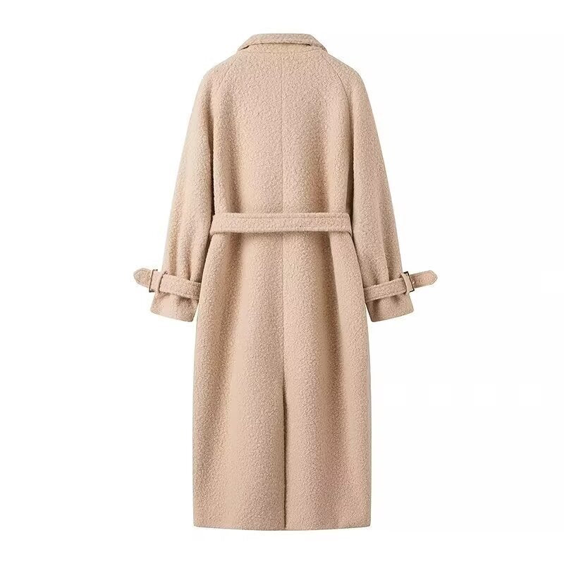 Damen Lang geschnittener Bouclé‑Teddy‑Mantel im Oversize‑Cut mit Doppelknopffront und verstellbaren Ärmelriemen Echo Archiv