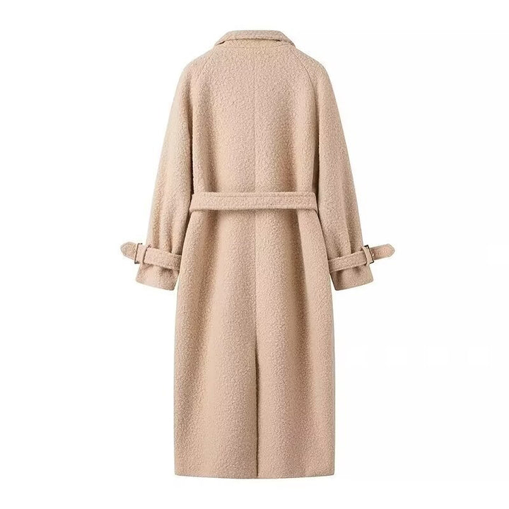 Damen Lang geschnittener Bouclé‑Teddy‑Mantel im Oversize‑Cut mit Doppelknopffront und verstellbaren Ärmelriemen Echo Archiv