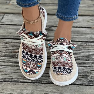 Damen nan leichte Espadrille-Sneaker mit Ethno-Print, Bastbesatz und rutschfester Gummisohle Echo Archiv