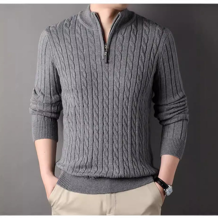 Herren Pullover mit Zipper und strukturiertem Zopfmuster Echoarchiv