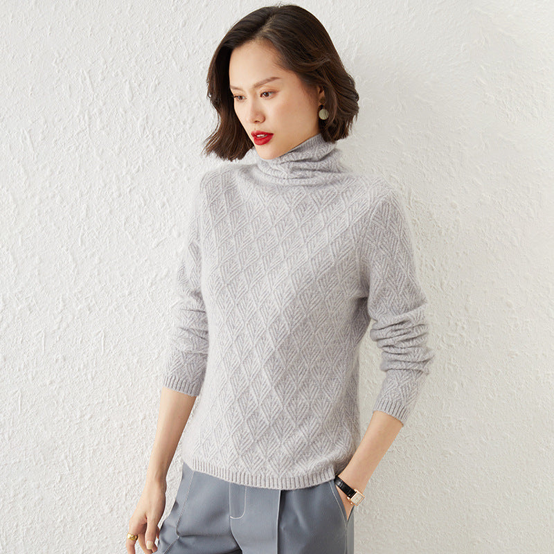 Damen Luxuriöser Mohair‑Mix Rollkragenpullover mit diamantgewEchoarchivter Ajourstruktur Echoarchiv