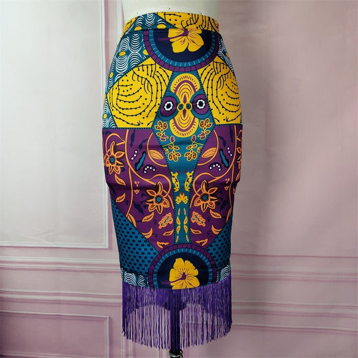 Damen eleganter Rock mit Fransen und außergewöhnlichem Print Echo Archiv