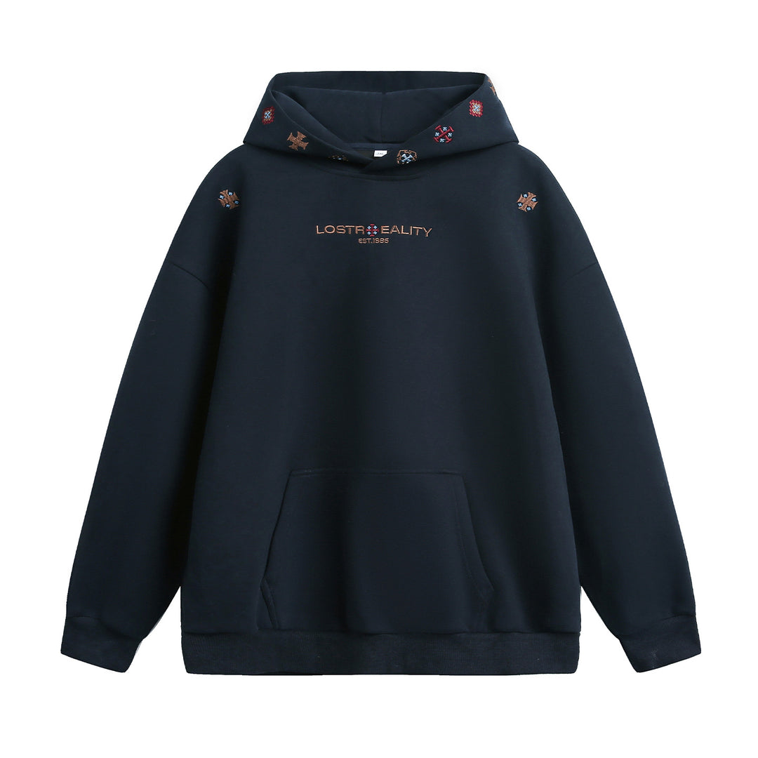 Unisex Oversize Kapuzenpullover mit bestickter Kapuze und Kängurutasche Echo Archiv