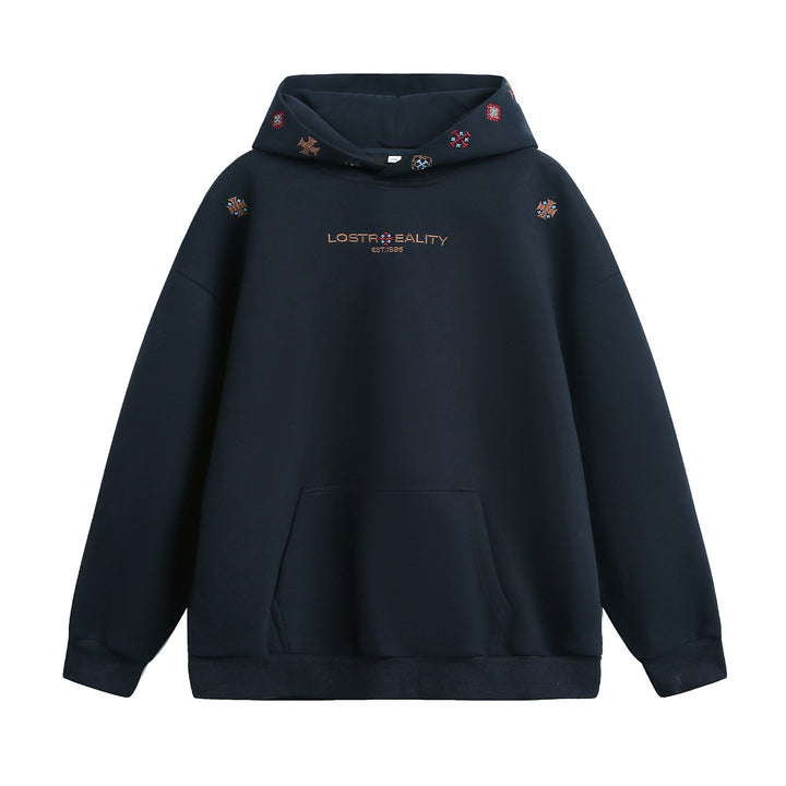 Unisex Oversize Kapuzenpullover mit bestickter Kapuze und Kängurutasche Echo Archiv