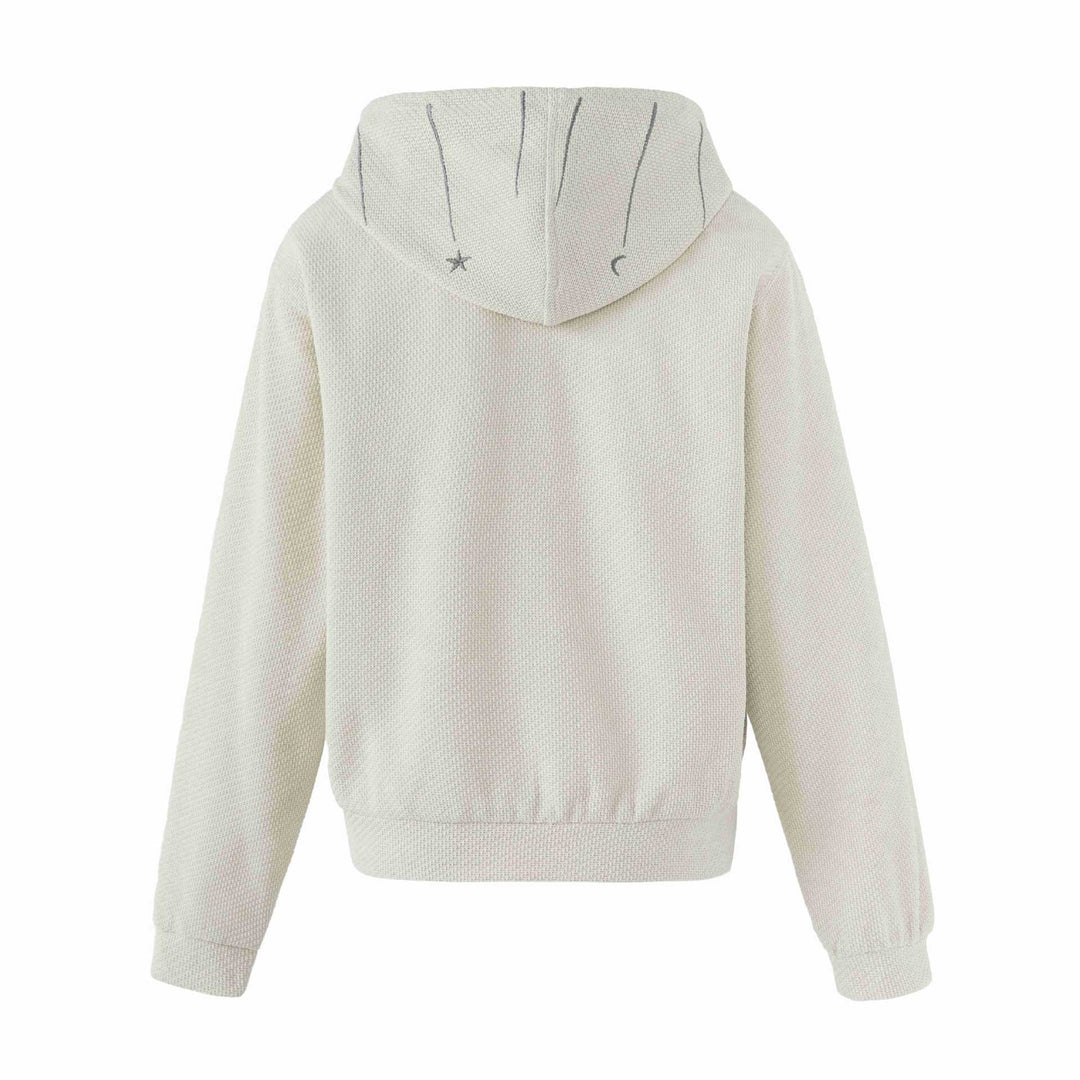 Damen Kurz geschnittene Kapuzenjacke aus Strukturstrick mit Stern- und Mondapplikation Echoarchiv