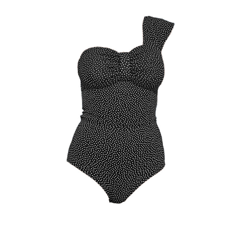 Damen Eleganter Einteiler Badeanzug mit asymmetrischem Ausschnitt und Punktmuster Echo Archiv
