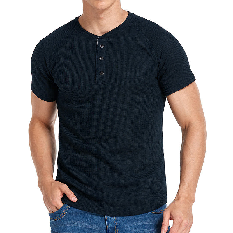 Herren Kurzarm-Henley-Shirt aus weichem, atmungsaktivem Baumwollmix mit praktischer Knopfleiste Echoarchiv