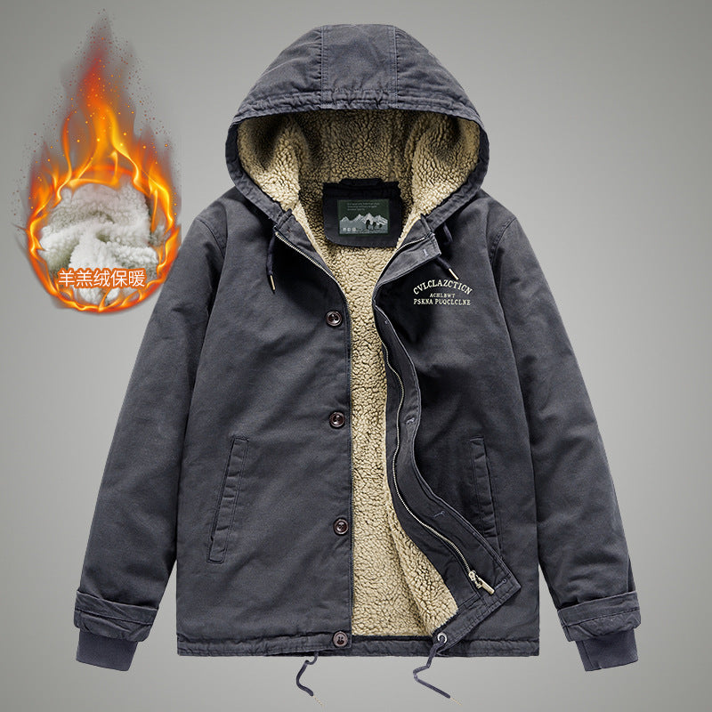 Herren Canvas-Arbeitsjacke mit Sherpa‑Futter, Thermo‑Innenlage und Kordelzugsaum Echoarchiv