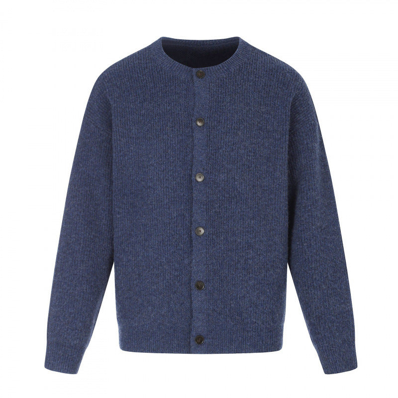Unisex Boxy-Strickjacke mit Rundhalsausschnitt, durchgehender Knopfleiste und feiner Waffelstruktur Echo Archiv