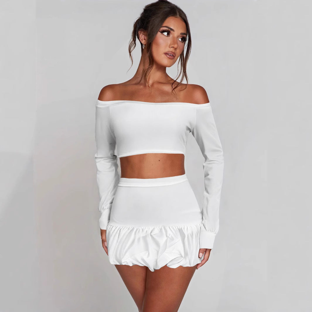 Damen Off-Shoulder Crop-Top und Faltenrock Set Echo Archiv
