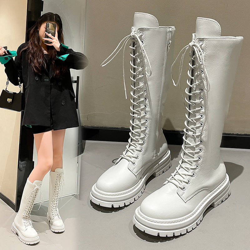 Damen Kniehohe Schnürstiefel mit seitlichem Reißverschluss und grober Profilsohle – Lioré