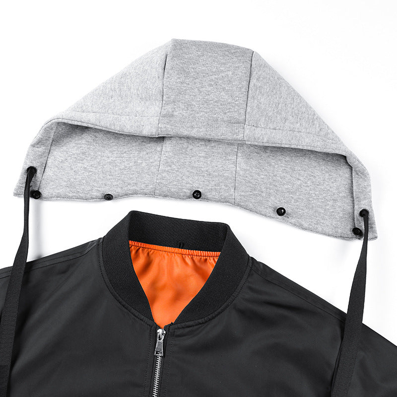 Herren Bomberjacke mit eingearbeiteter Kapuze, Ärmeltasche und Kontrastfutter – Brevano
