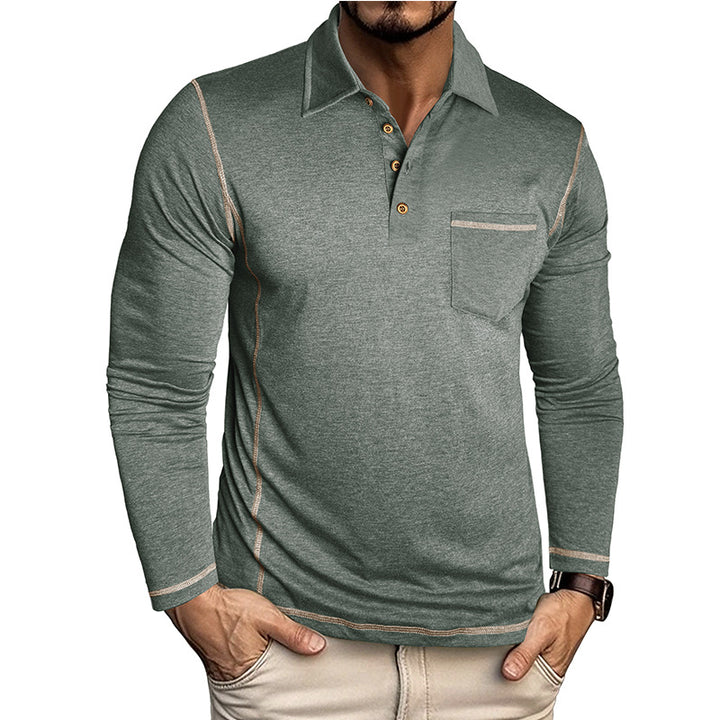 Herren Langarm-Poloshirt mit modischem Knopfdesign und Brusttasche Echoarchiv