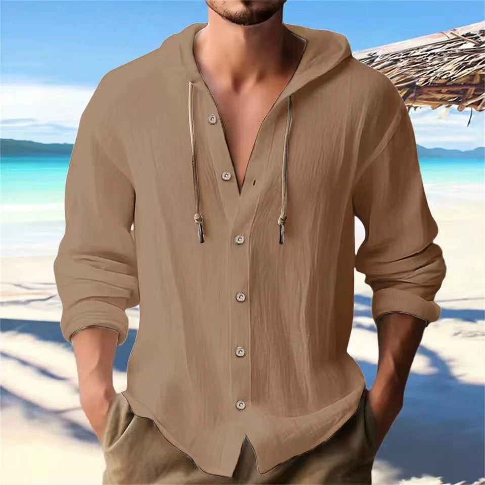 Herren lässiges Hoodie-Hemd mit Knopfleiste und Kordelzug Echoarchiv