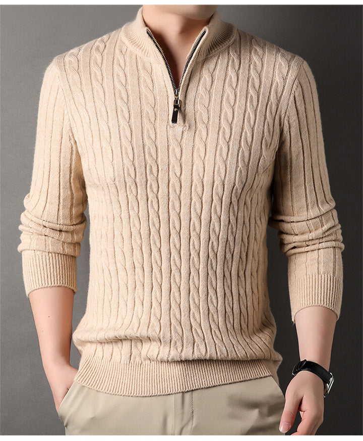 Herren Pullover mit Zipper und strukturiertem Zopfmuster Echoarchiv