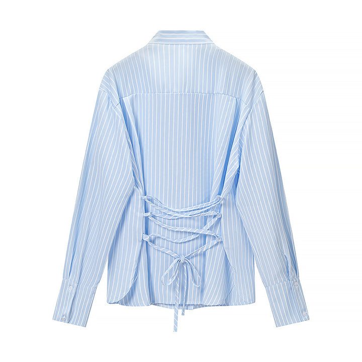 Damen Gestreifte Bluse mit Schleifenkragen und durchgehender Knopfleiste Echo Archiv