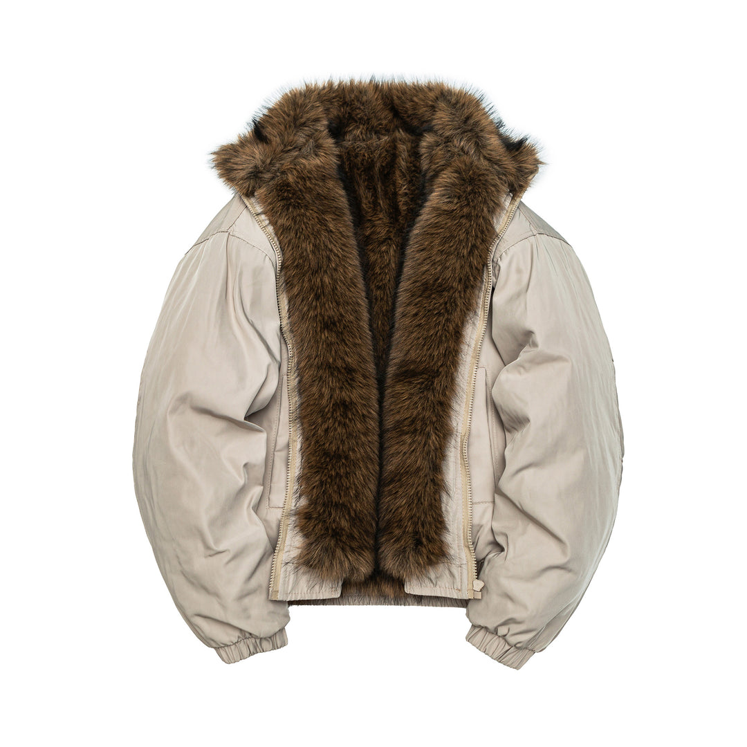 Damen Oversize wattierte Bomberjacke mit elastischem Saum und Kunstfellbesatz Echoarchiv