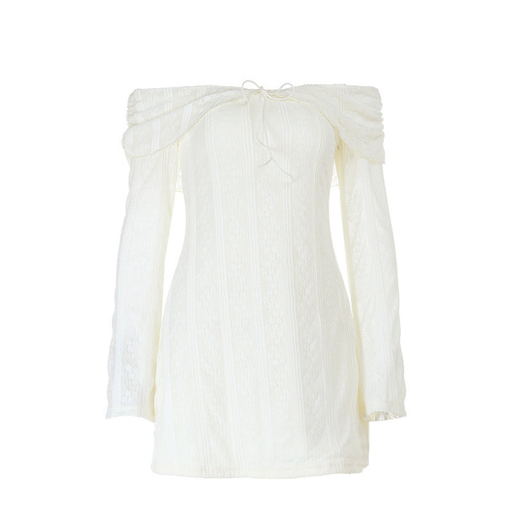 Damen Schulterfreies Spitzen-Minikleid mit geraffter Schulterpartie und Bindeband – Avérine