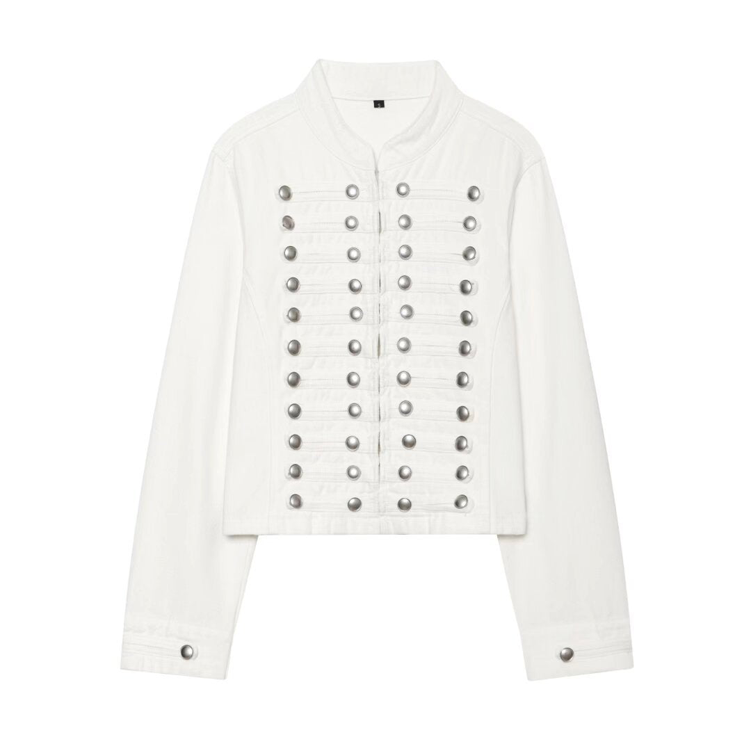 Damen Cropped Denim‑Blouson im Frackstil mit dekorativen Reihenknöpfen Echo Archiv