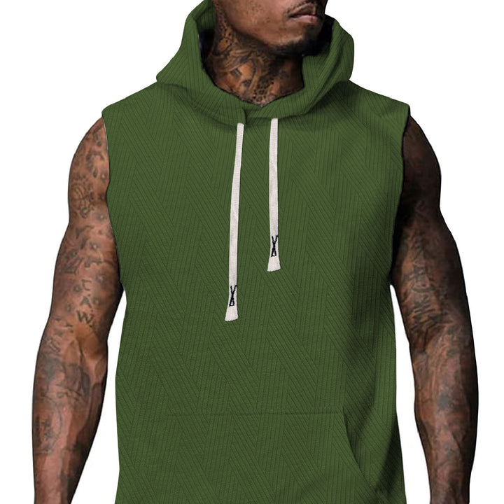 Herren ärmelloses Kapuzenshirt mit strukturiertem Design und praktischer Kängurutasche Echoarchiv