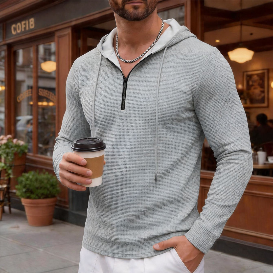 Herren texturierter Halbzip-Kapuzenpullover in Slim Fit – Cavarno
