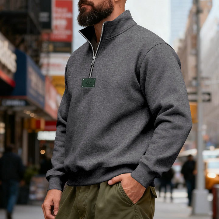 Herren nan hochgeschlossener Quarterzip-Sweatshirt aus schwerem Baumwollfleece mit Stehkragen Echo Archiv