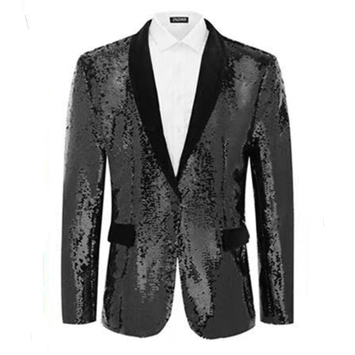 Herren Smokingblazer mit glänzenden Pailletten und eleganter Satinkragen Echoarchiv