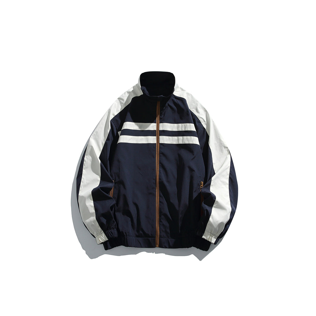 Unisex Sportive Trackjacke im Retro‑Windbreaker‑Design mit Stehkragen und Kontraststreifen Echoarchiv