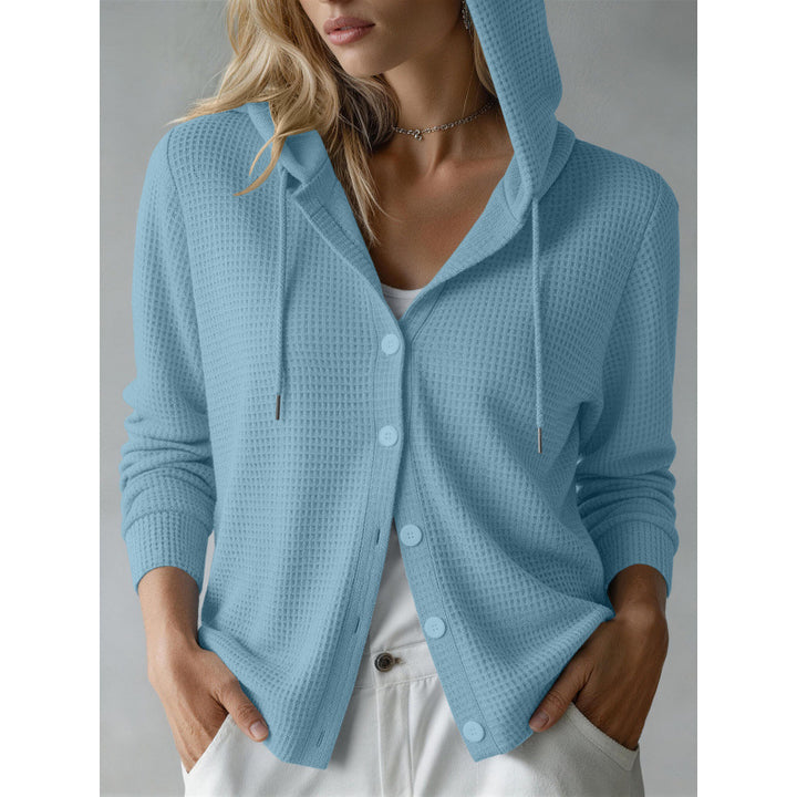 Damen Kapuzen-Strickjacke mit Waffelstruktur und Knopfleiste Echoarchiv