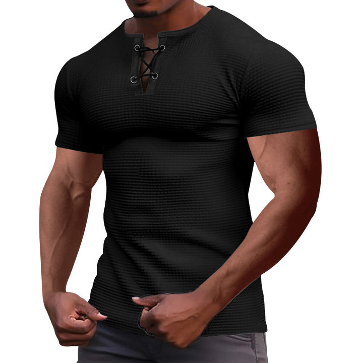 Herren nan Kurzarmshirt mit Schnürkragen, Metallösen und feinem Strukturjersey Echo Archiv