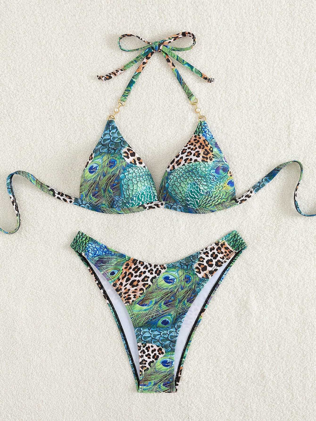 Damen Triangel-Bikini mit lebendigem Tier- und Pfauenmotiv Echo Archiv