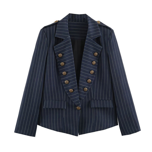 Damen taillierter Doppelreiher-Nadelstreifenblazer mit Schulterklappen Echo Archiv