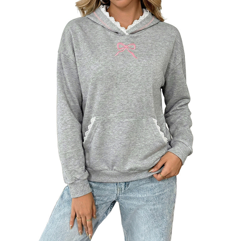 Damen Lässiger Kapuzenpullover mit Spitzeneinsätzen und Kängurutasche Echoarchiv