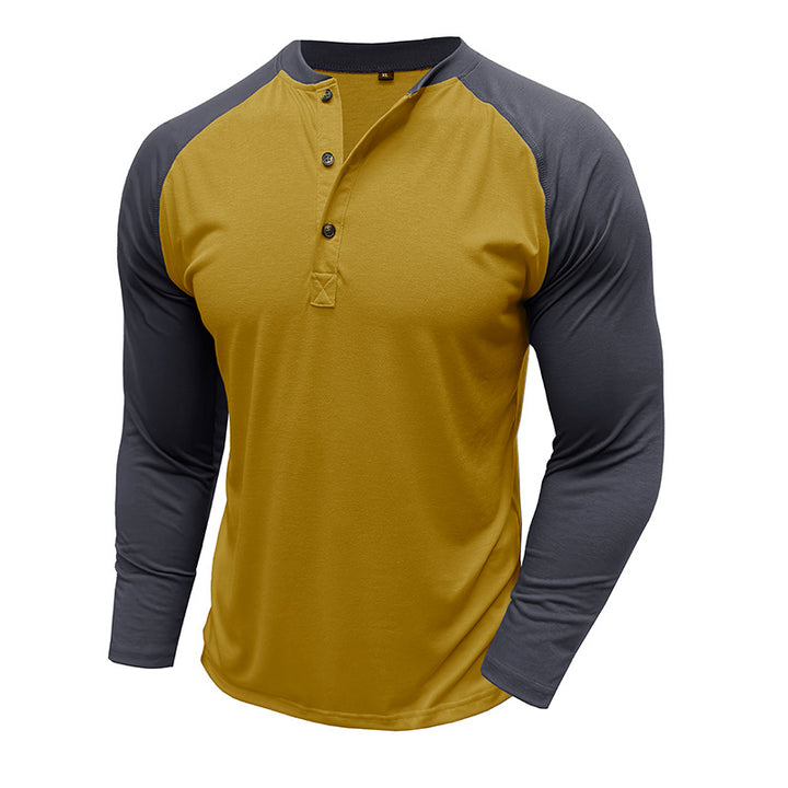 Herren Langarm-Henley-Shirt mit kontrastierenden Ärmeln und modischen Knopfdetails Echoarchiv