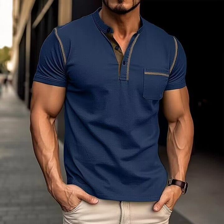 Herren modisches Polohemd mit Henley-Ausschnitt und Brusttasche Echoarchiv