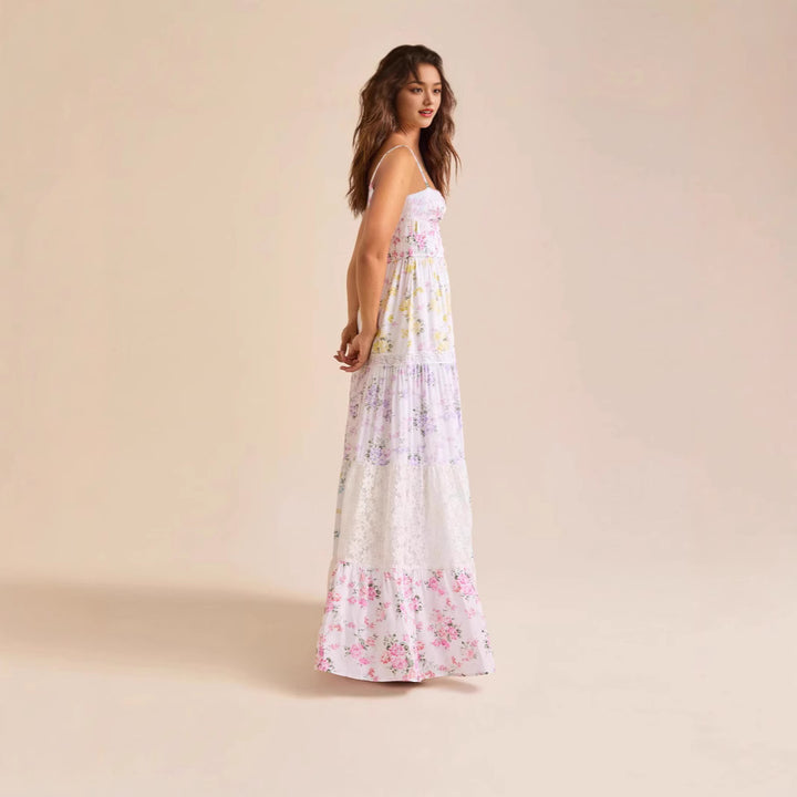 Damen Boho Maxikleid mit elastischem Oberteil und Spitzenakzenten Echo Archiv