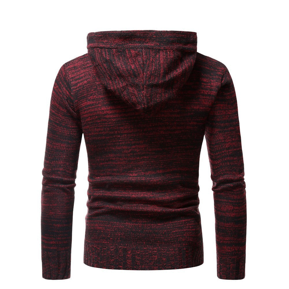 Herren modischer Strickpullover mit kuscheligem Kapuzenkragen und dekorativen Knopfdetails Echoarchiv