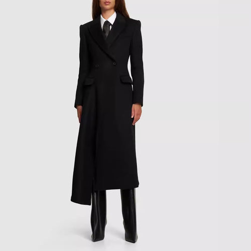 Damen Maxilanger Asymmetrischer Doppelreihiger Blazer‑Mantel mit betonter Schulter Echoarchiv