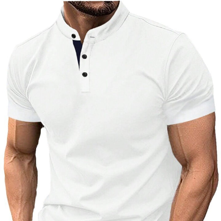 Herren elegantes Kurzarm-Polohemd mit Stehkragen und Knopfleiste Echoarchiv