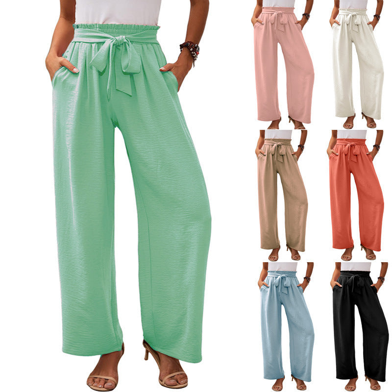 Damen Paperbag-Hose mit weitem Bein, elastischer Taille und Bindegürtel Echoarchiv