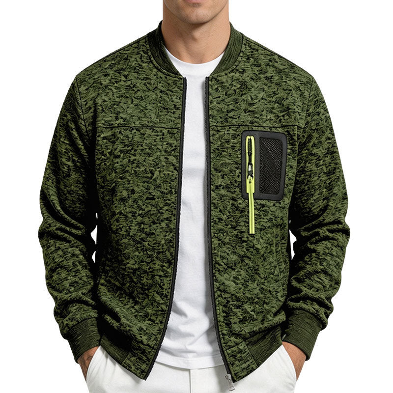 Herren strukturierte Bomberjacke mit Camouflage-Struktur und Reißverschluss-Brusttasche Echoarchiv