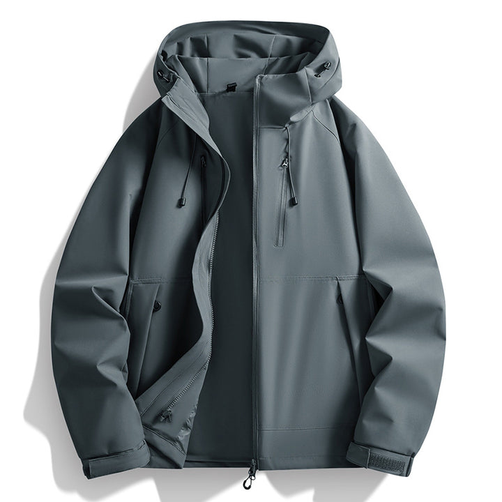 Herren Softshelljacke mit Kapuze, winddichter Außenlage, verstellbarem Saum & Reißverschluss-Taschen Echo Archiv