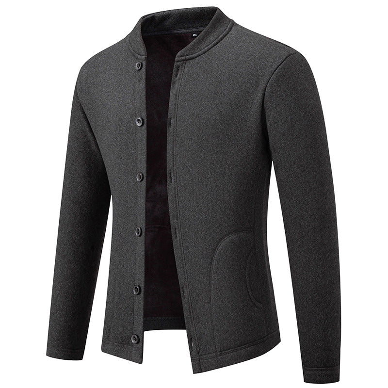 Herren Stehkragen-Strickjacke mit Knopfleiste und leichtem Wollmix Echo Archiv