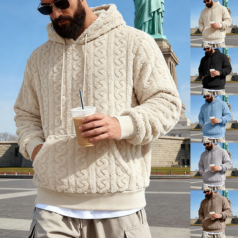 Herren nan Kuscheliger Sherpa-Hoodie mit Zopfmuster, Kängurutasche und Rippbündchen Echo Archiv