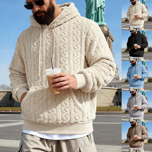 Herren nan Kuscheliger Sherpa-Hoodie mit Zopfmuster, Kängurutasche und Rippbündchen Echo Archiv