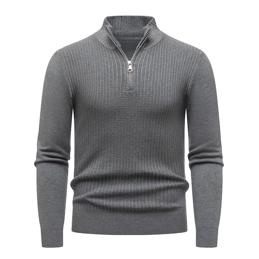 Herren Strickpullover mit modernem Stehkragen und feinem Rippdesign Echoarchiv