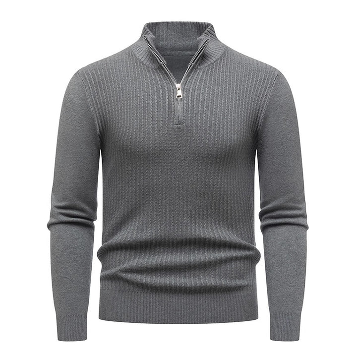 Herren Strickpullover mit modernem Stehkragen und feinem Rippdesign Echoarchiv