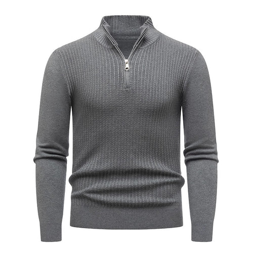 Herren Strickpullover mit modernem Stehkragen und feinem Rippdesign Echoarchiv