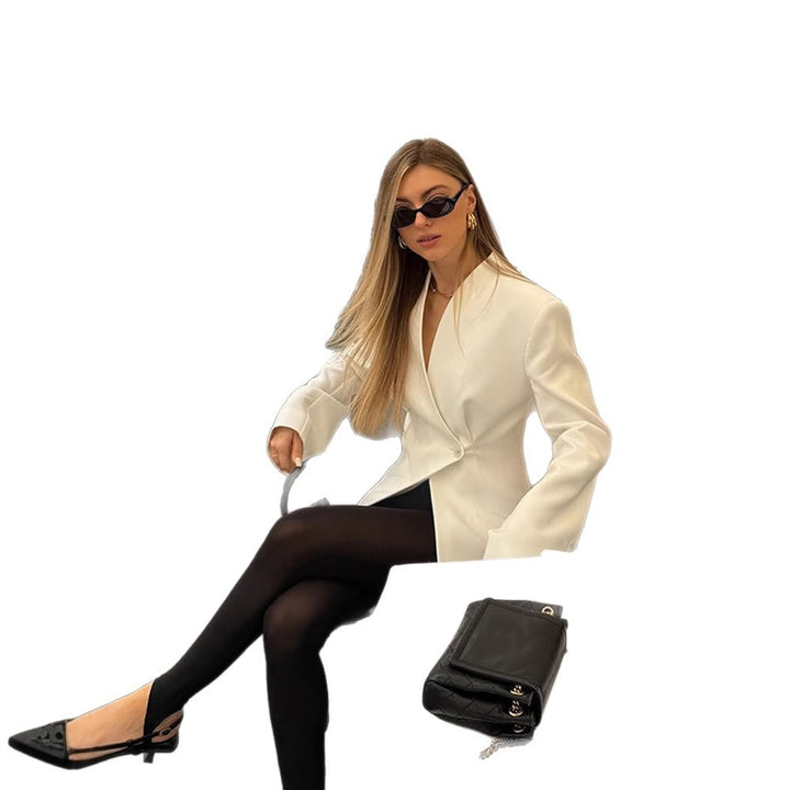 Damen Asymmetrischer taillierter Blazer-Mantel mit One-Button-Verschluss Echoarchiv